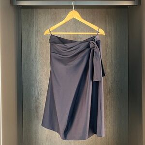 1970’s Céline 100% Wool Skirt Navy, Ruched Faux Side Gather with Round Buckle.